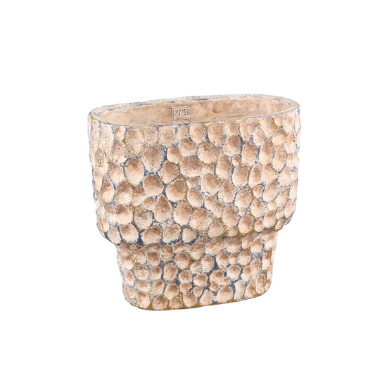 Liselot Brown Oval Cement Pot Stamped Pattern M