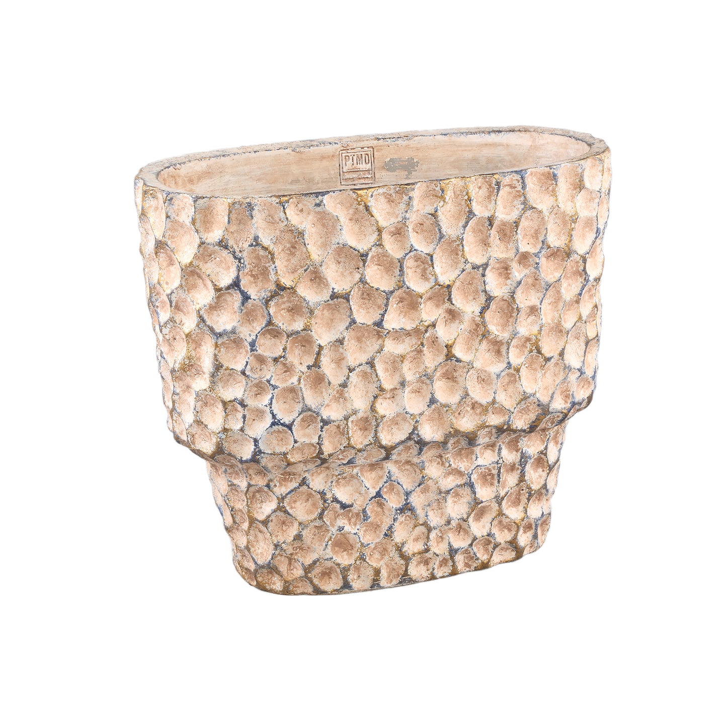 Liselot Brown Oval Cement Pot Stamped Pattern L