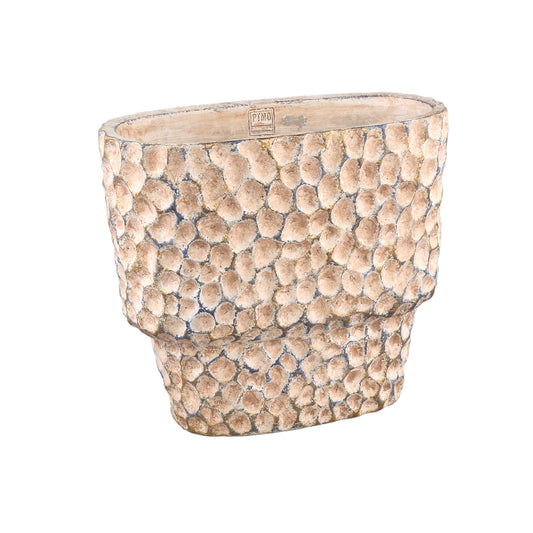 Liselot Brown Oval Cement Pot Stamped Pattern L