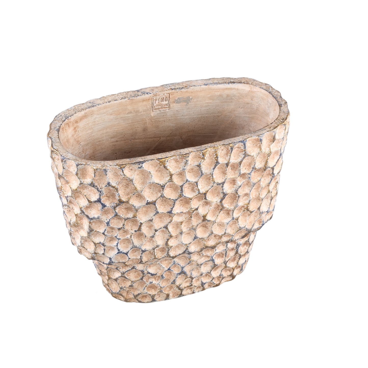 Liselot Brown Oval Cement Pot Stamped Pattern L