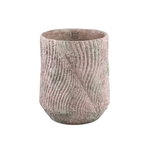 Diesel Grey Round Cement Pot Wavy Lines High M