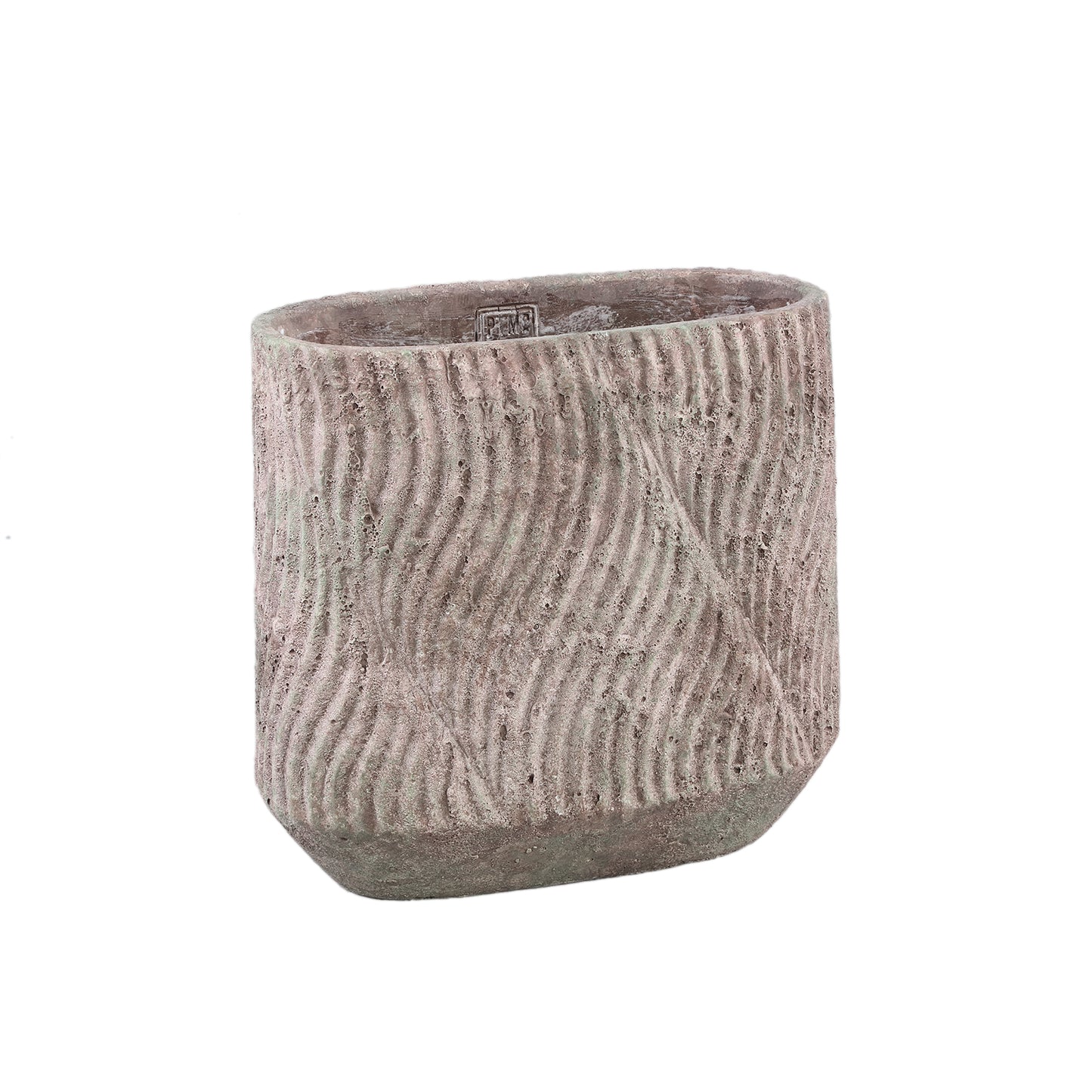 Diesel Grey Oval Cement Pot Wavy Lines Rough M