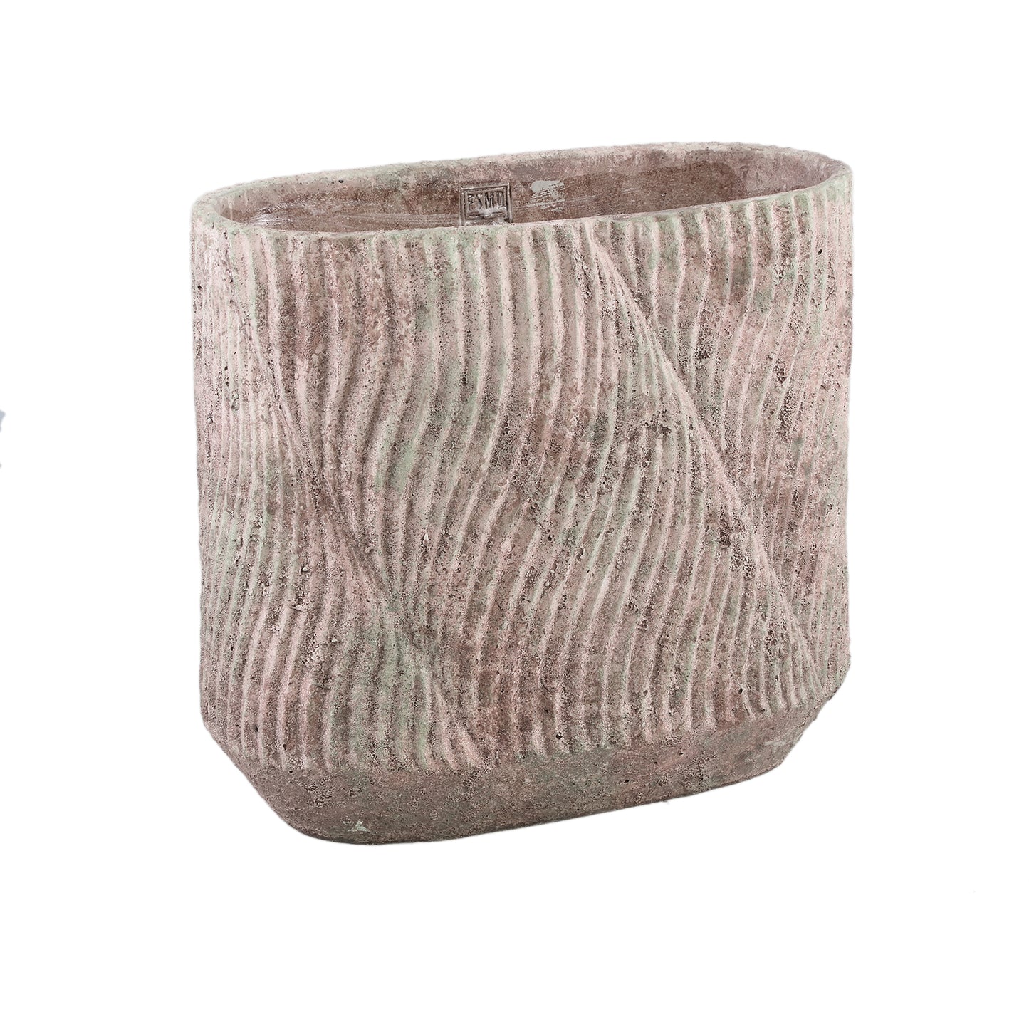 Diesel Grey Oval Cement Pot Wavy Lines Rough L