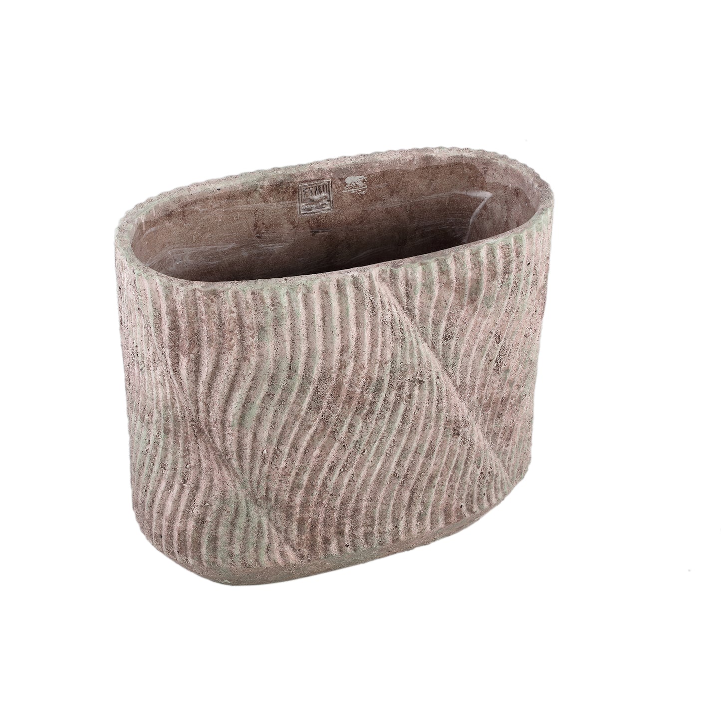 Diesel Grey Oval Cement Pot Wavy Lines Rough L
