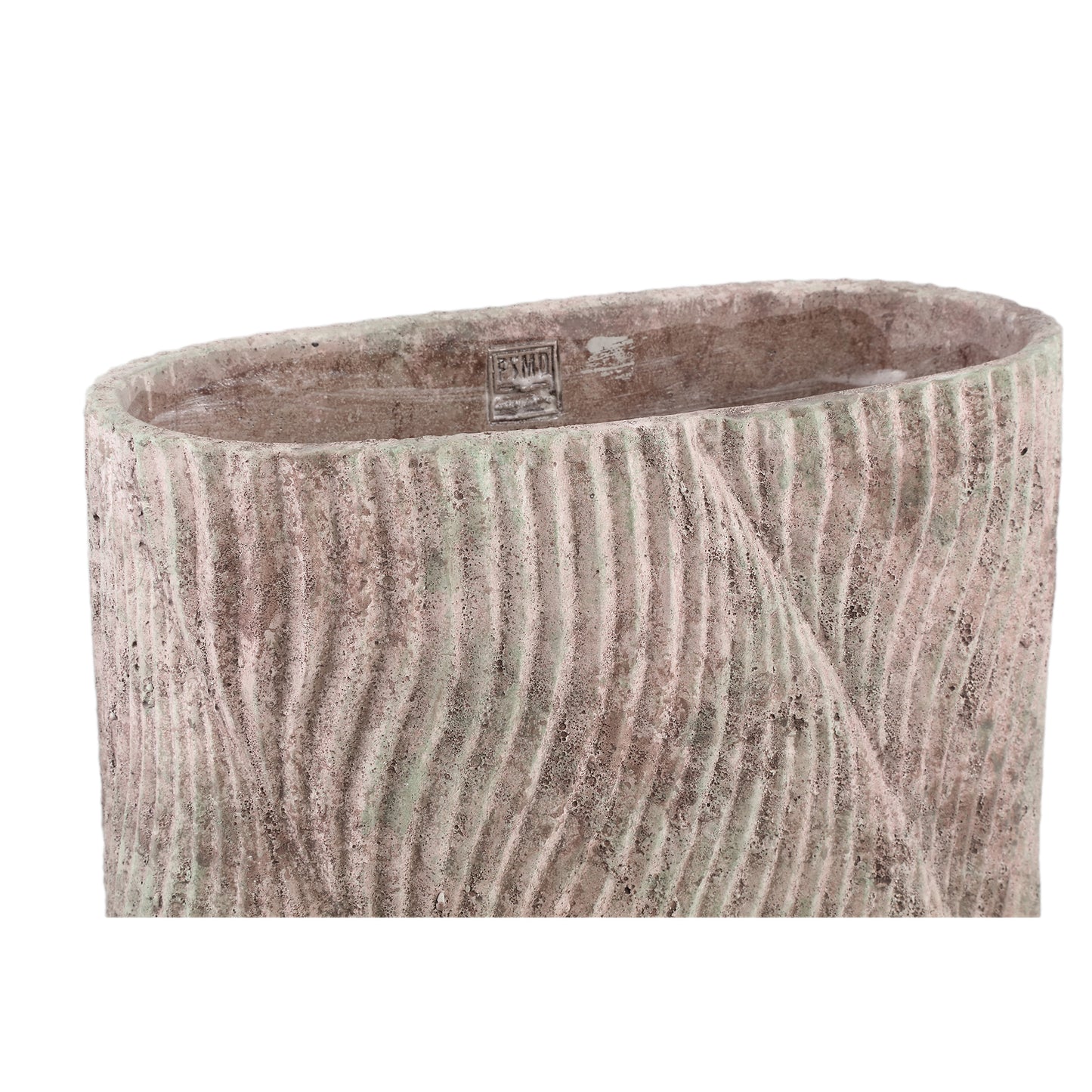 Diesel Grey Oval Cement Pot Wavy Lines Rough L