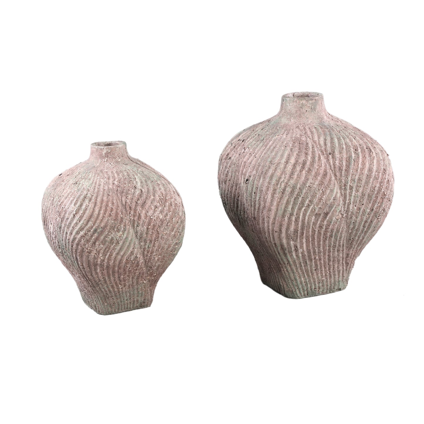 Diesel Grey Round Cement Vase Wavy Lines High L