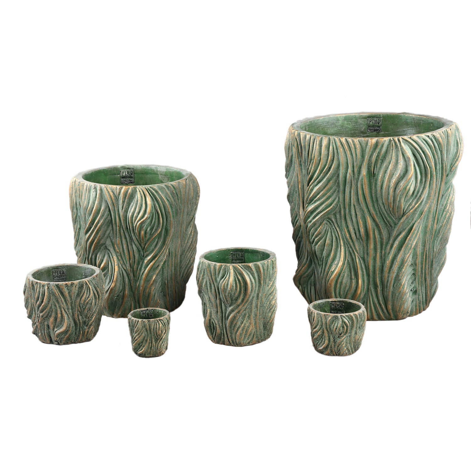 Alexio Groen Ronde Cementpot met Golflijnen Set van 12 Stuks 9x12x12 cm