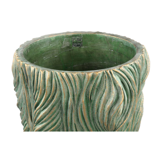 Alexio Groene Ronde Cementen Pot met Golvende Lijnen Laag XXL 40x40x40 cm