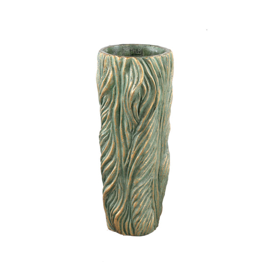Alexio Green Round Cement Pot Wavy Lines High L