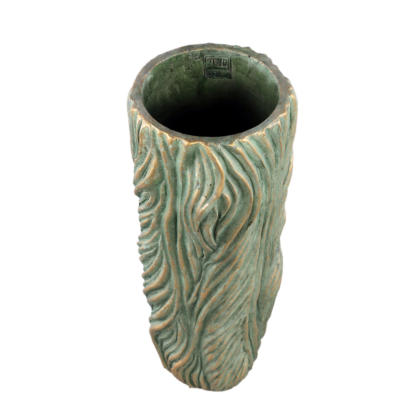 Alexio Green Round Cement Pot Wavy Lines High L