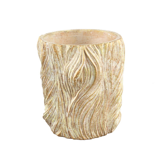 Alexio Cream Round Cement Pot Wavy Lines Low XL