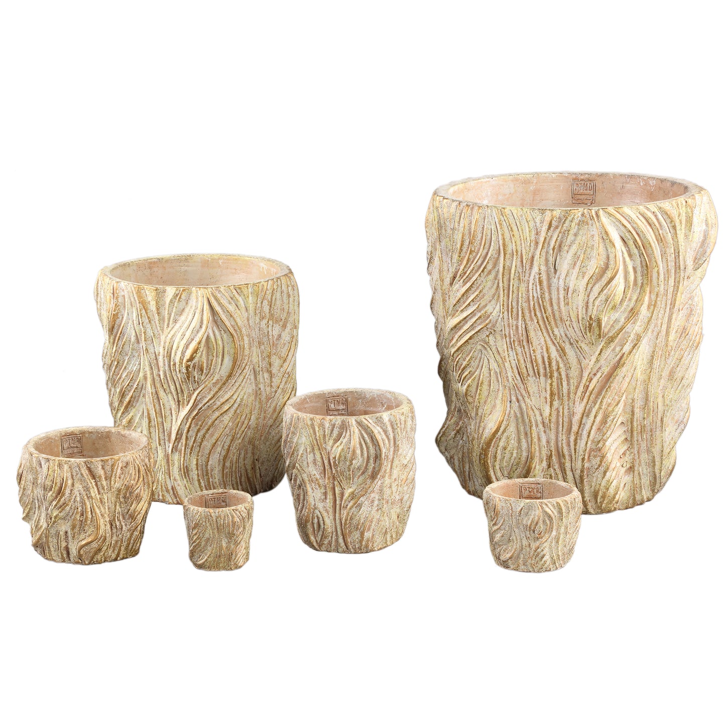 Alexio Cream Round Cement Pot Wavy Lines Low XXL