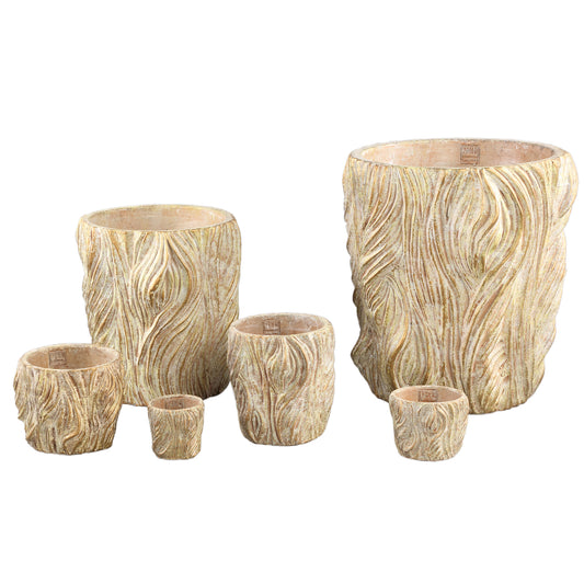 Alexio Cream Round Cement Pot Wavy Lines Low XXL