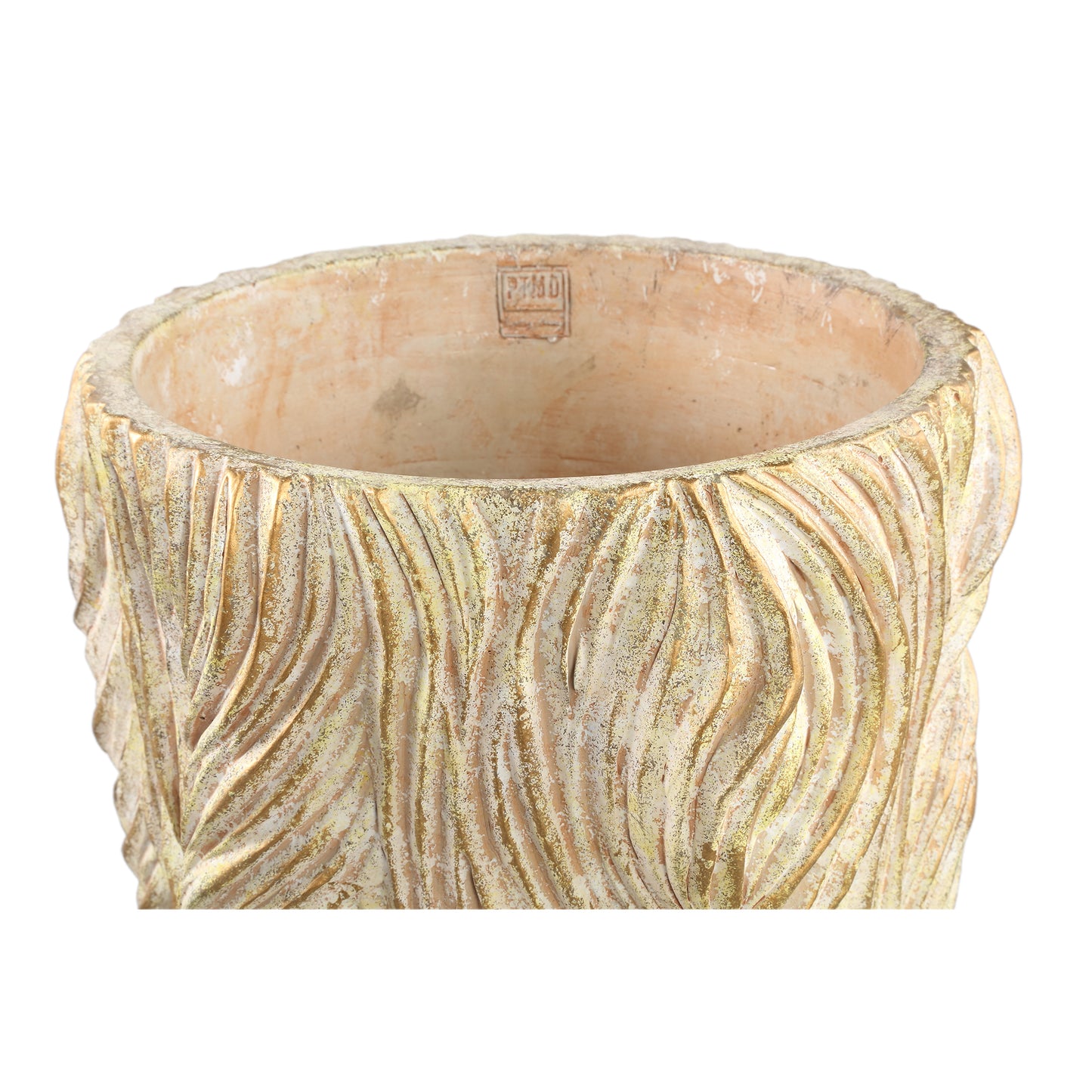 Alexio Cream Round Cement Pot Wavy Lines Low XXL