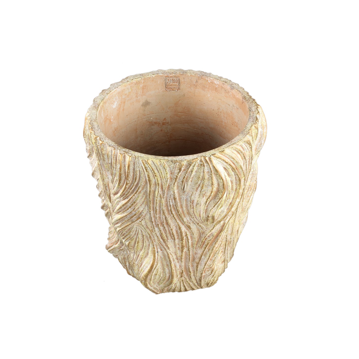 Alexio Cream Round Cement Pot Wavy Lines Low XXL