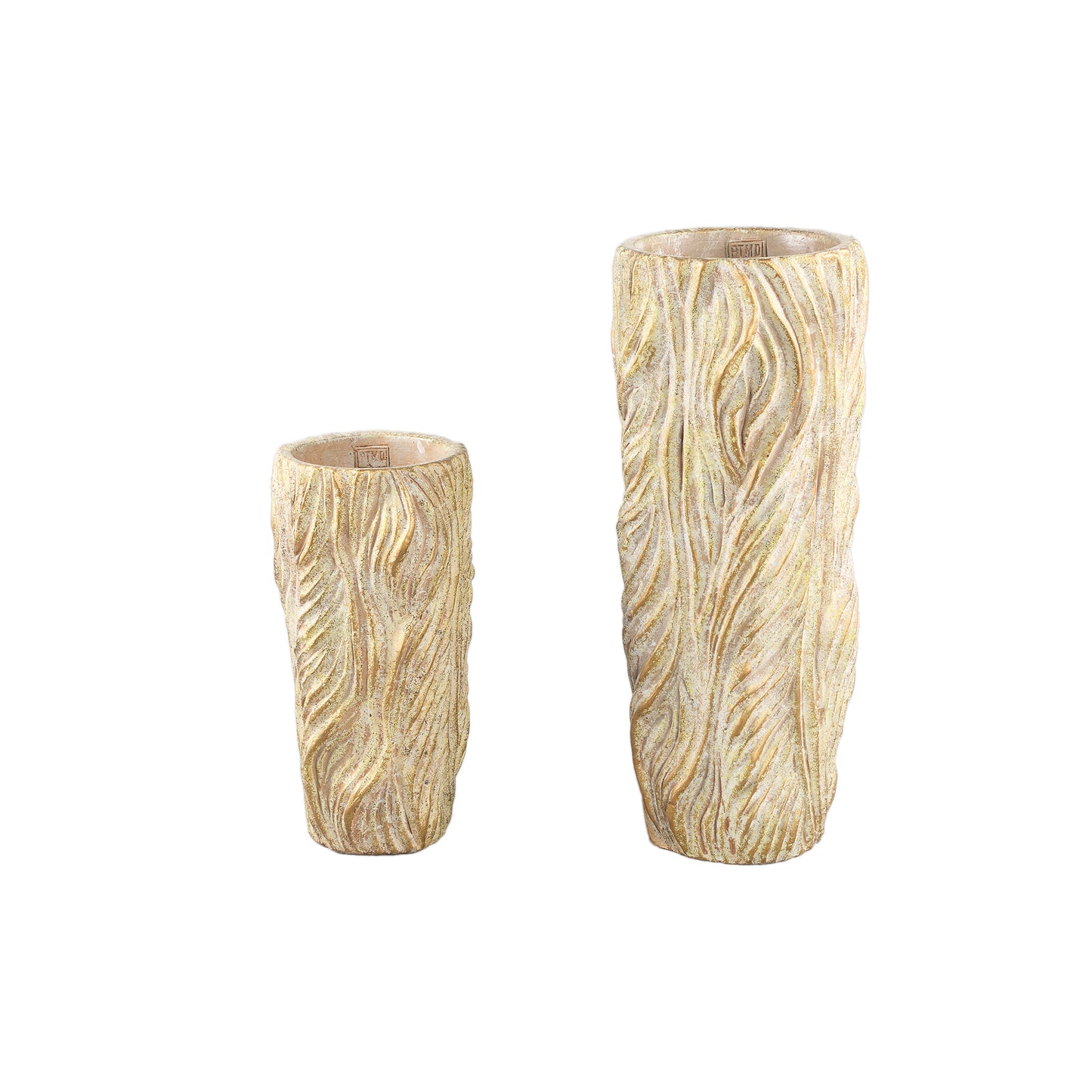 Alexio Cream Round Cement Pot Wavy Lines High L