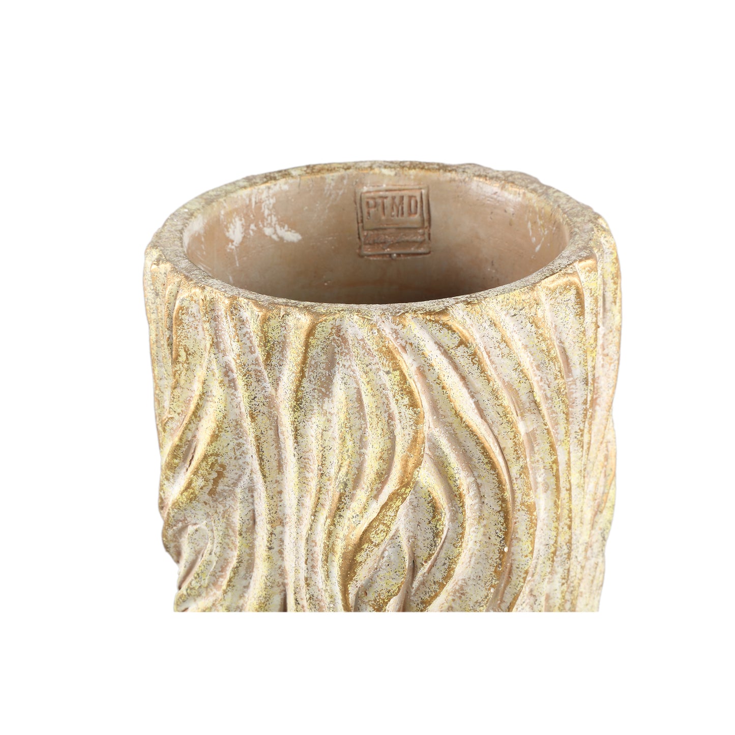 Alexio Cream Round Cement Pot Wavy Lines High L