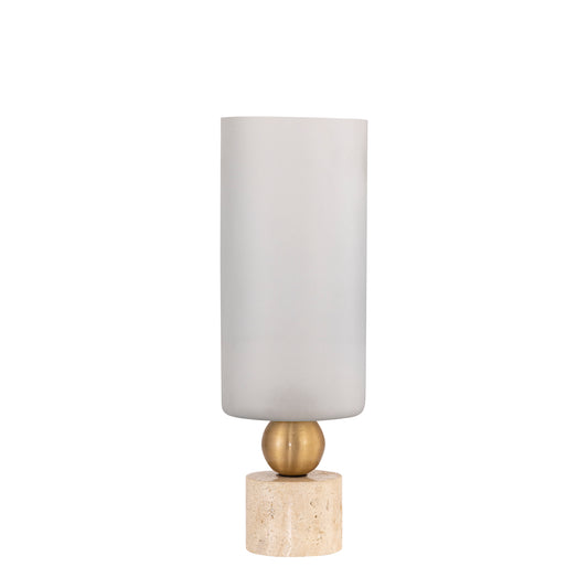 Levee White Glass Stormlight Travertine Base S
