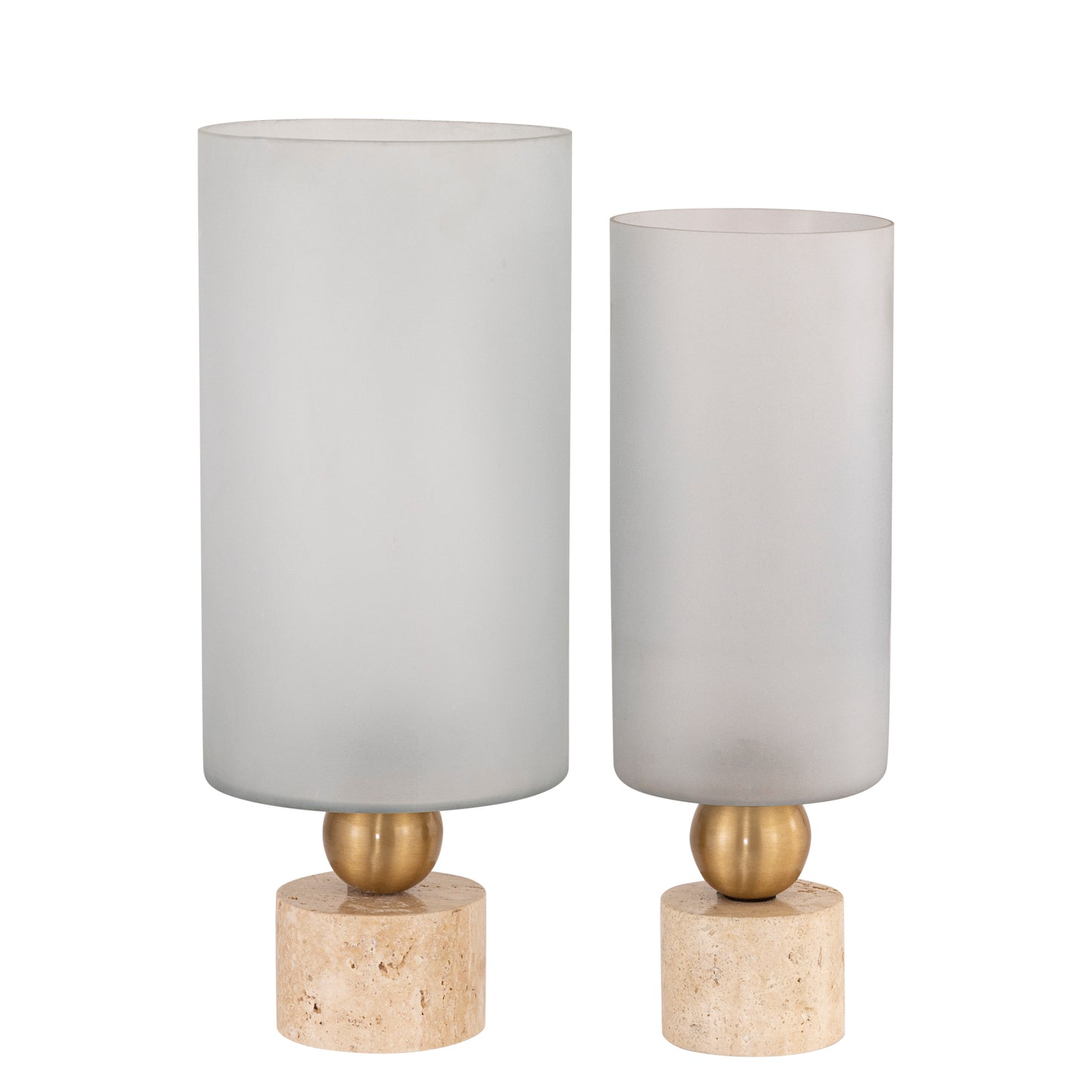 Levee White Glass Stormlight Travertine Base S