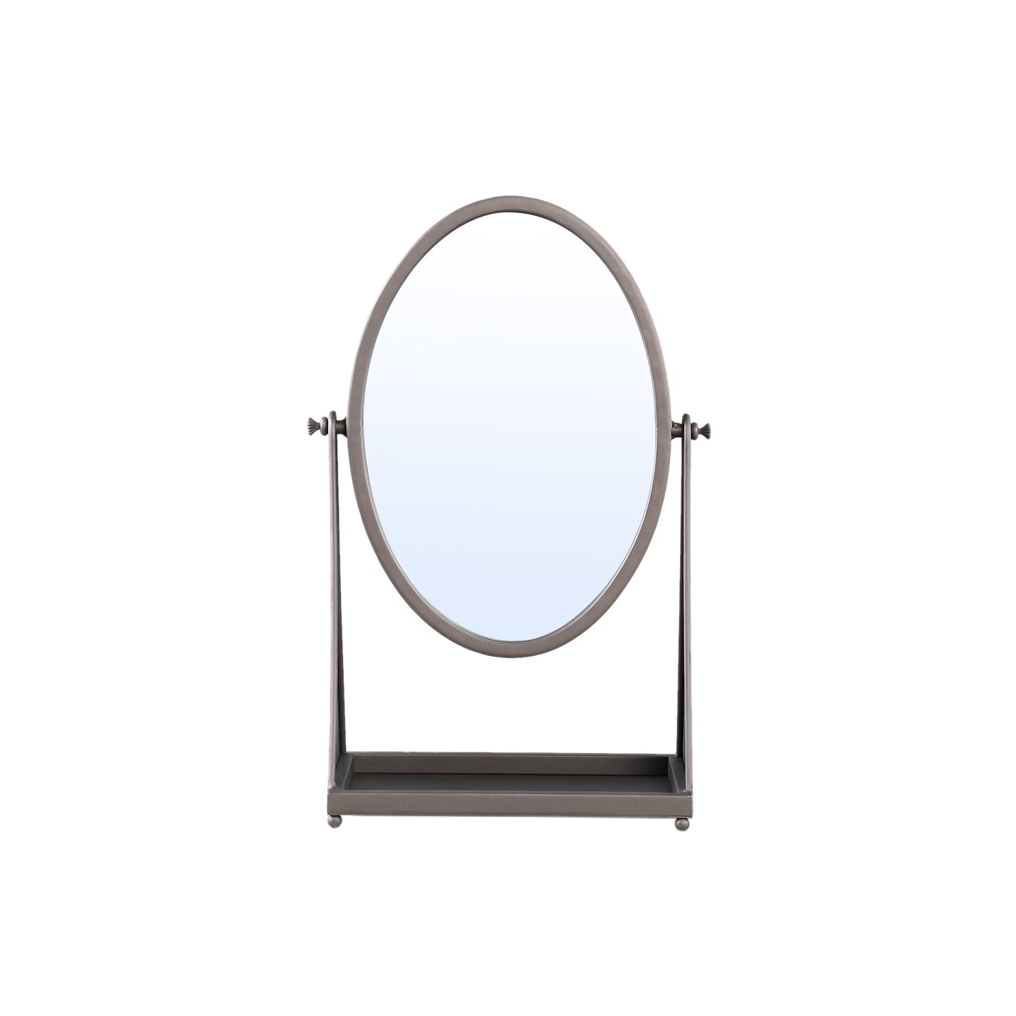 Francess Brown Round Iron Table Mirror Flower High