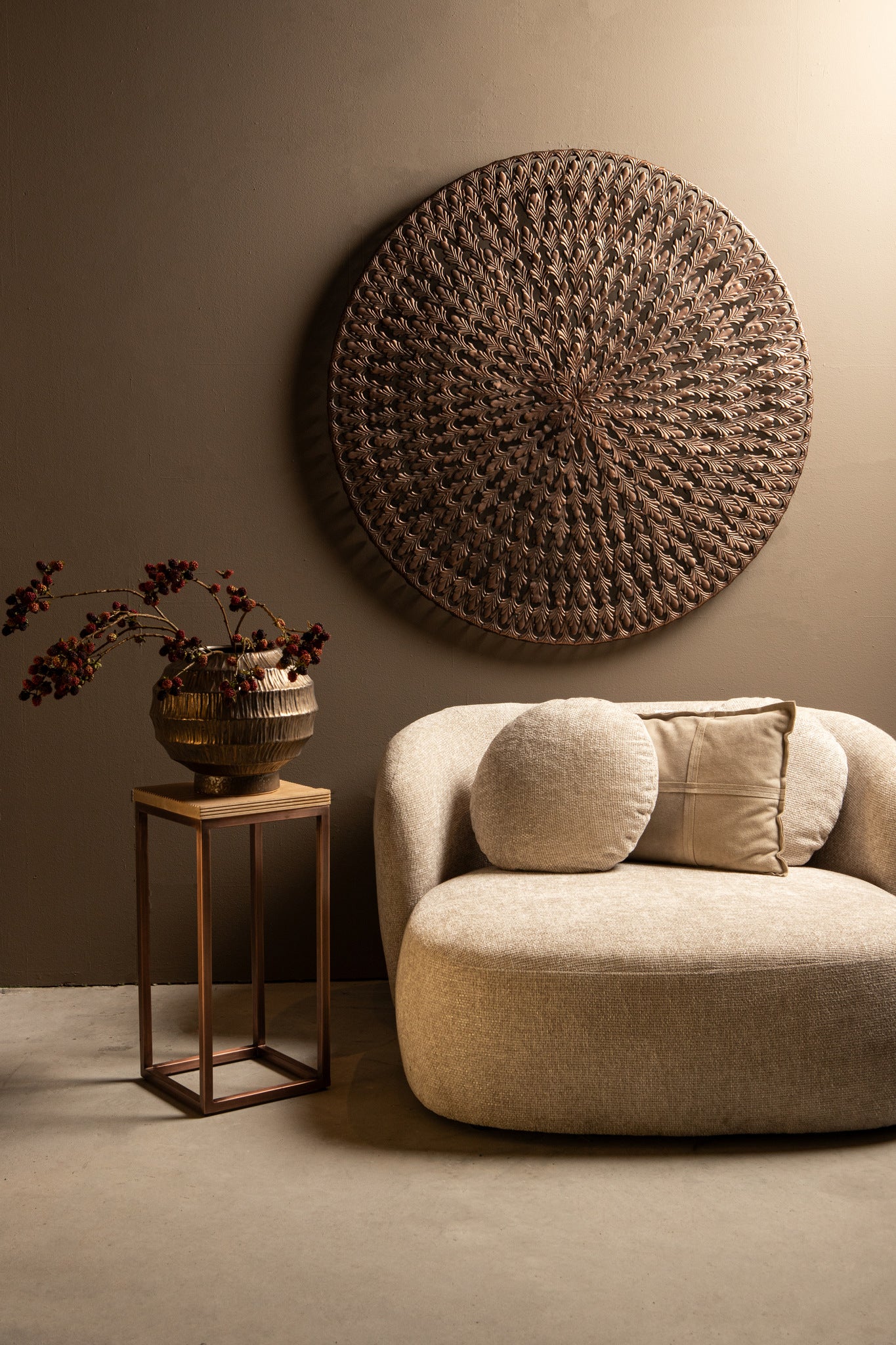 Xavery Copper Round Iron Wall Panel Carved Look L