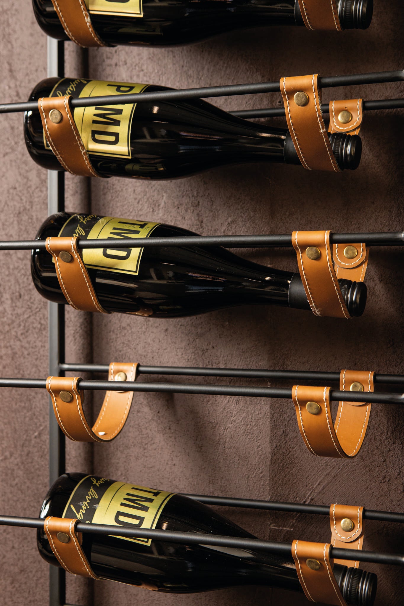 Kyrann Black Rectangle Iron Wine Rack With Leather