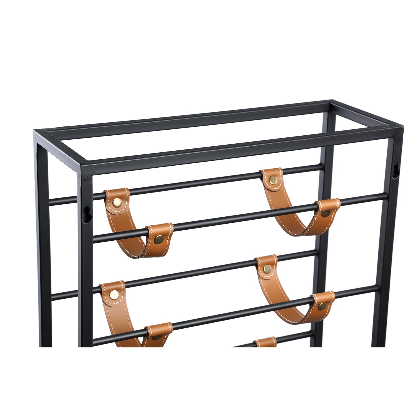 Kyrann Black Rectangle Iron Wine Rack With Leather
