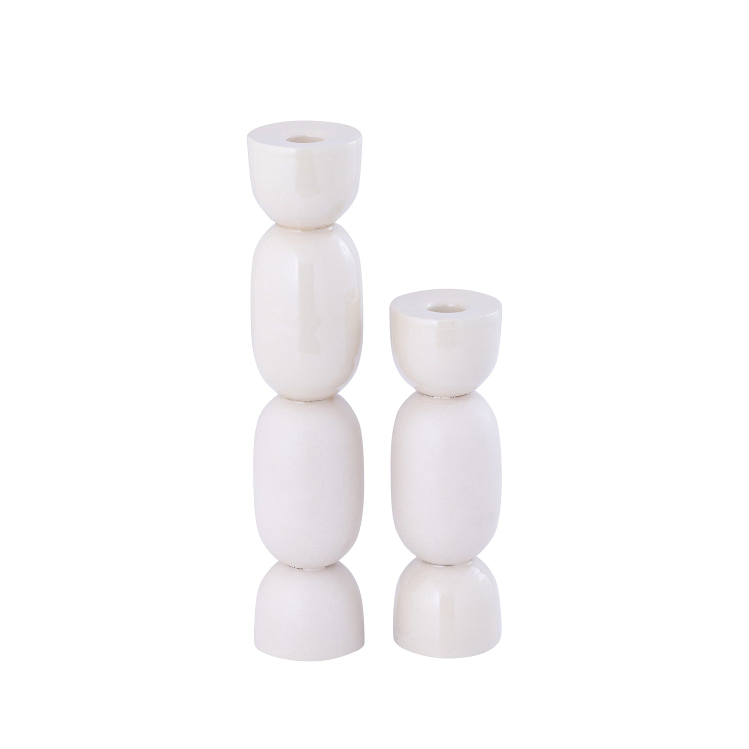 Cairy Beige Ijzeren Kandelaar Matt Shiny Combi Set van 4 Stuks 20x6x6 cm