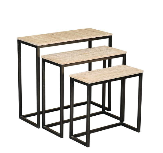 Zoah Zwarte Travertijn Rechthoekige Sidetable 65x70x29 cm