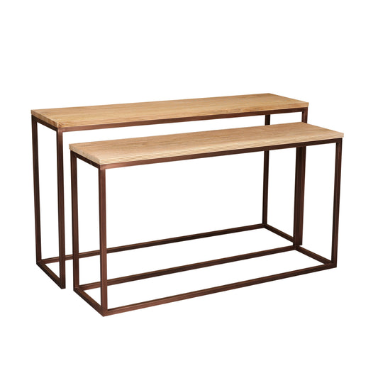Zoah Koperen Mango Wood Rechthoekige Bijzettafel Set van 2 85x149x41 cm