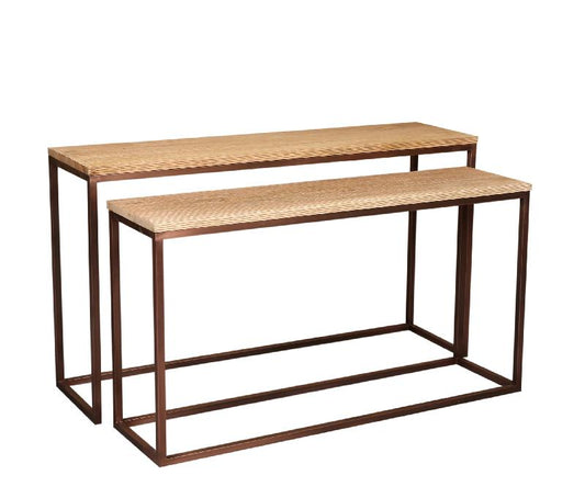 Zoah Koperen Mango Wood Rechthoekige Bijzettafel Set van 2 85x149x41 cm