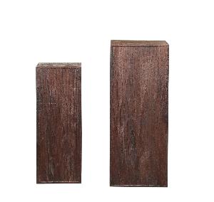 Riko Bruine Mangohout Zuil met Golvende Carving Set van 2 90x35x35 cm