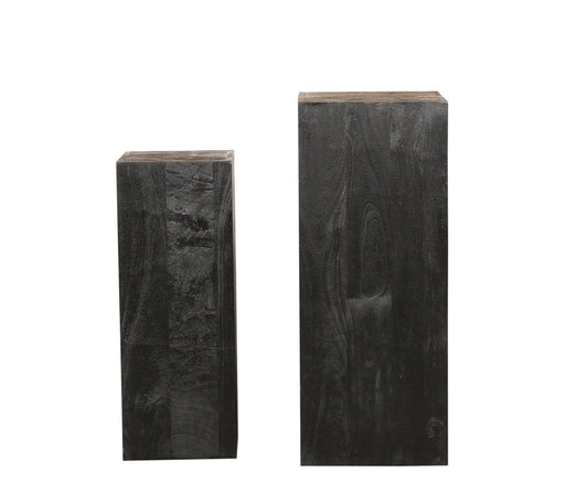 Kyro Zwarte Zandgestraalde Mangohout Zuil Set van 2 90x35x35 cm