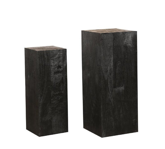 Kyro Zwarte Zandgestraalde Mangohout Zuil Set van 2 90x35x35 cm