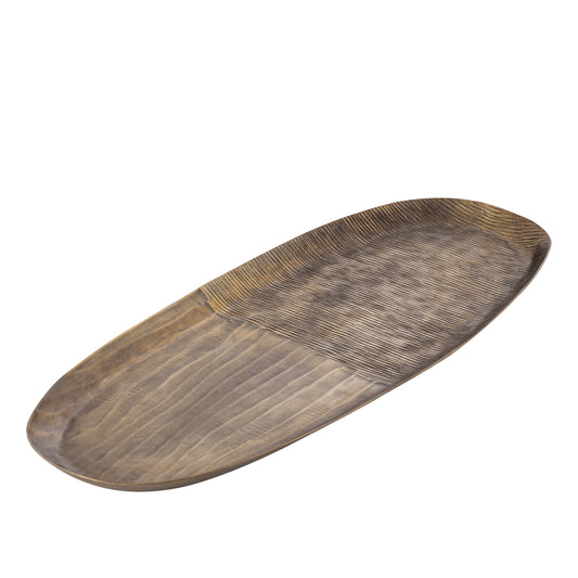 Jowad Gouden Aluminium Dienblad Geribbd Ovaal Set van 2 - 2 Sets 2.5x60.5x25.5 cm