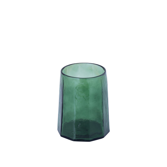 Pernella Groen Geribd Glas Windlicht S - Set van 6 Stuks - 6 Sets 15.5x13x13 cm