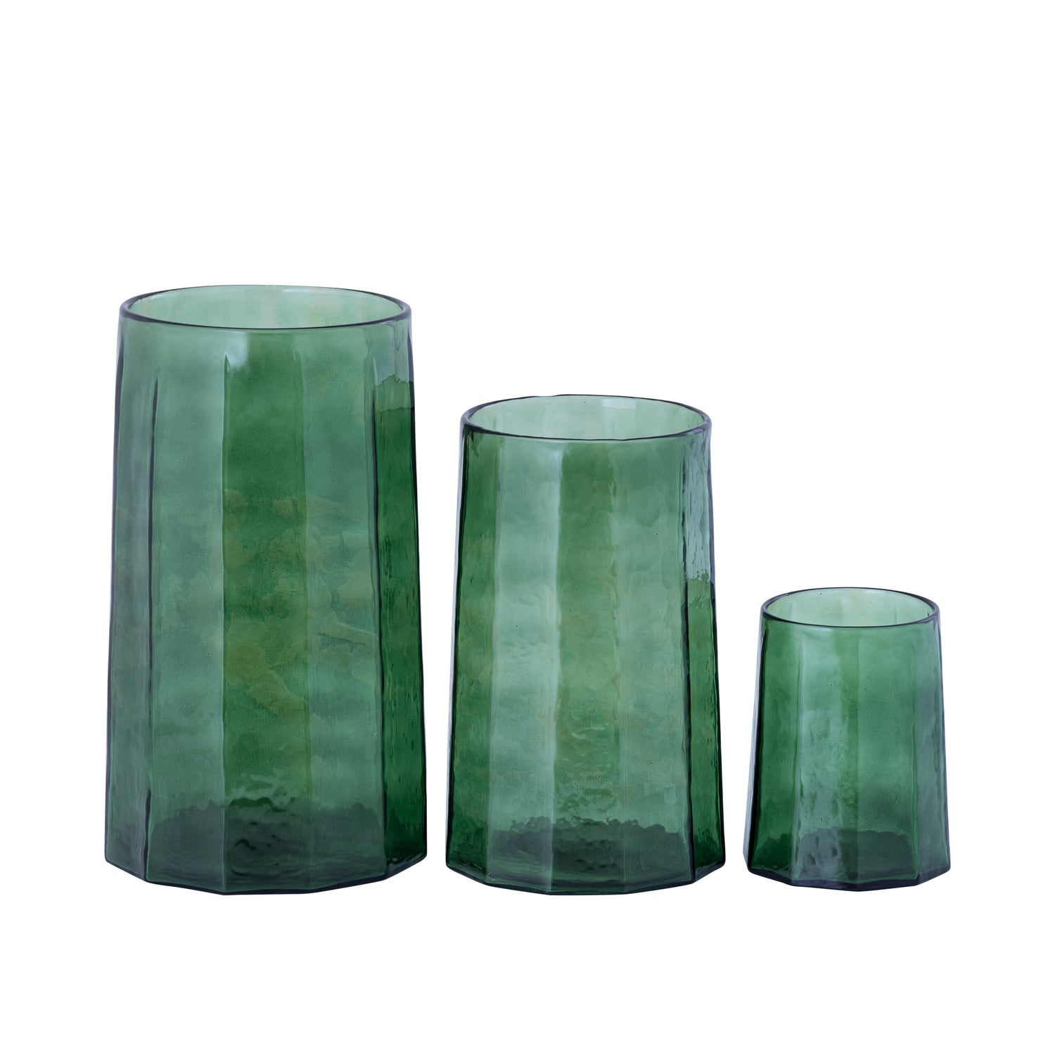 Pernella Groen Geribd Glas Windlicht S - Set van 6 Stuks 15.5x13x13 cm