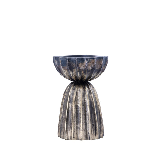 Nasir Ant Brass Casted Alu Ribbed Candle Holder S