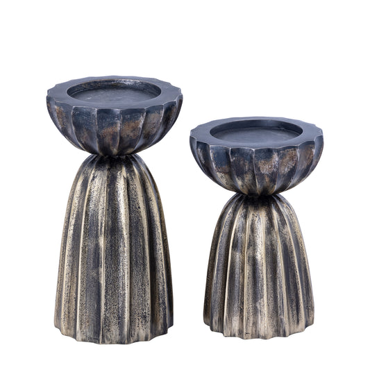 Nasir Ant Brass Casted Alu Ribbed Candle Holder S
