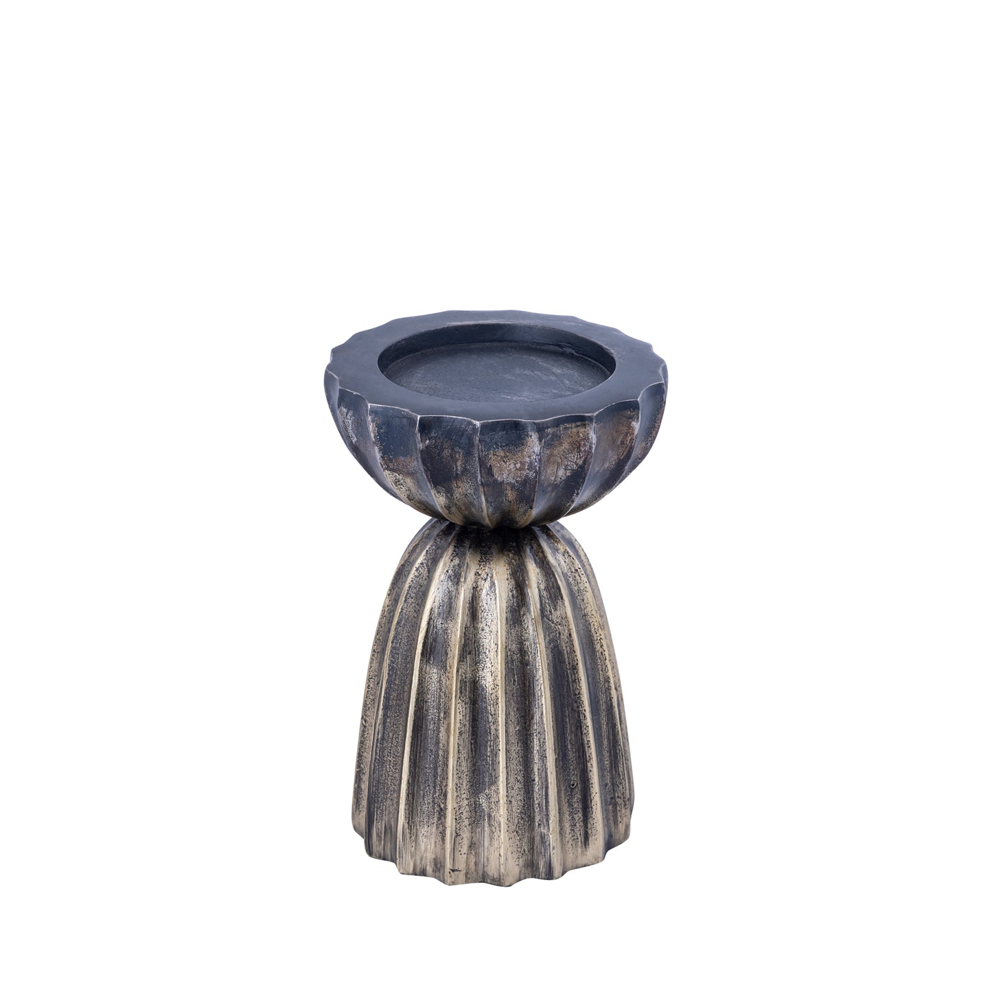 Nasir Ant Brass Casted Alu Ribbed Candle Holder S