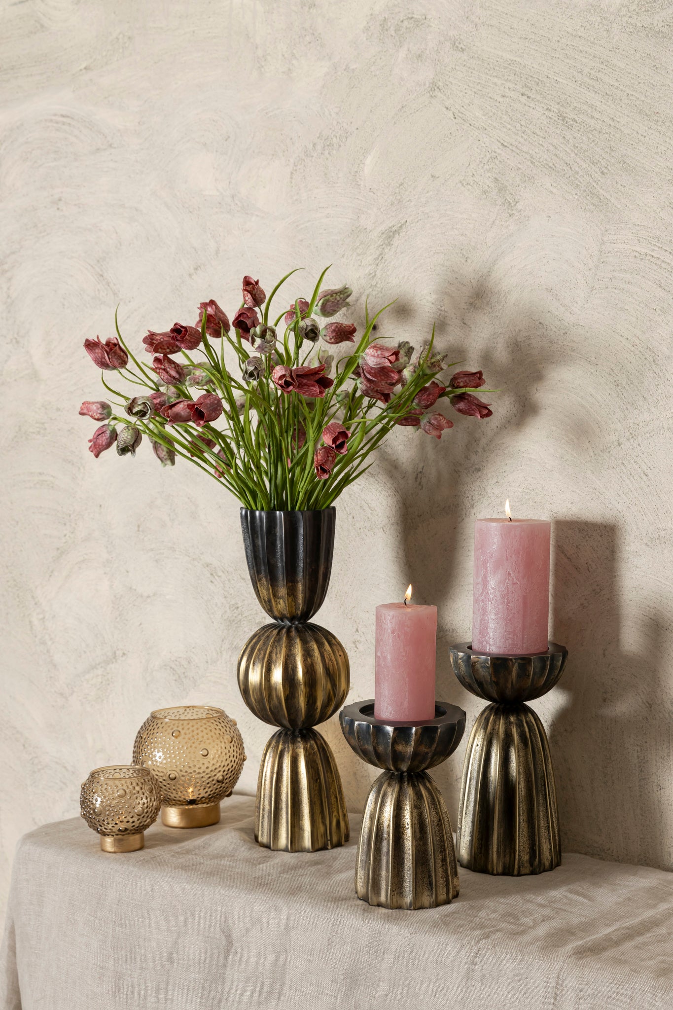 Nasir Ant Brass Casted Alu Ribbed Candle Holder S