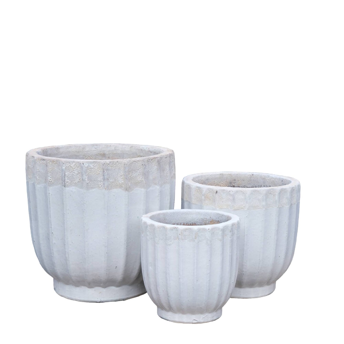 Gilliann White Round Ceramic Pot Ribbed Low SV3