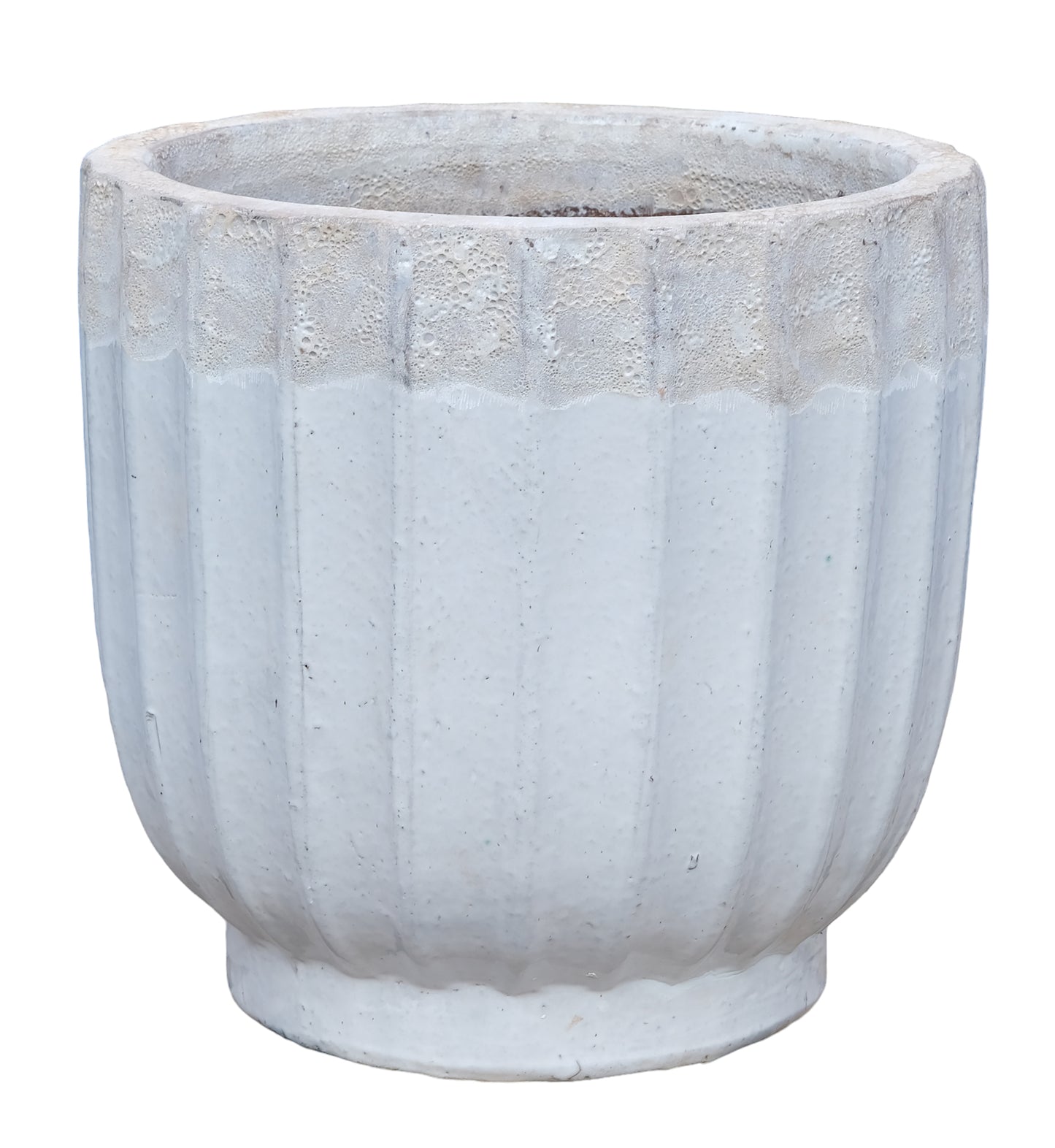 Gilliann White Round Ceramic Pot Ribbed Low SV3
