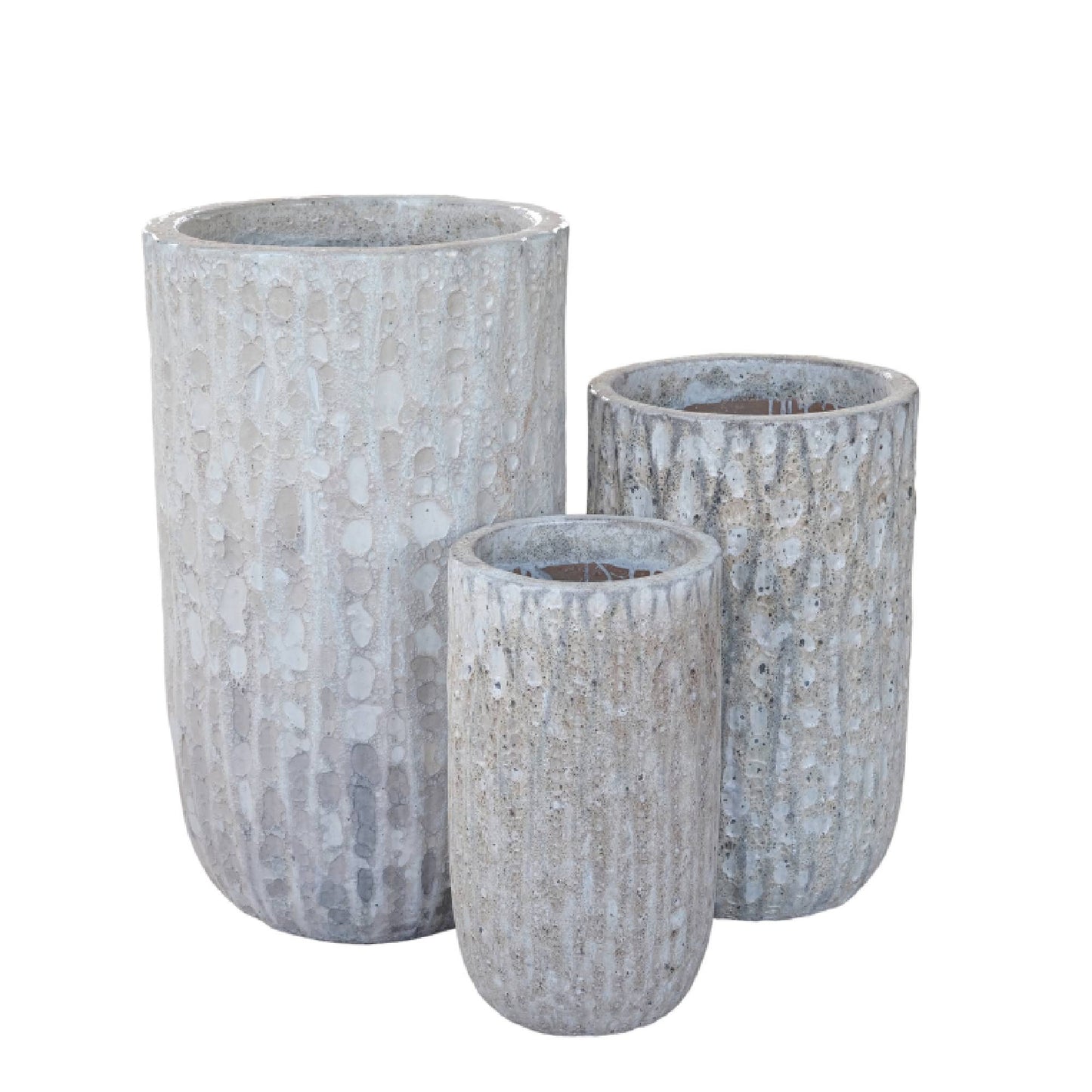 Darron White Round Ceramic Pot With Lines High SV3