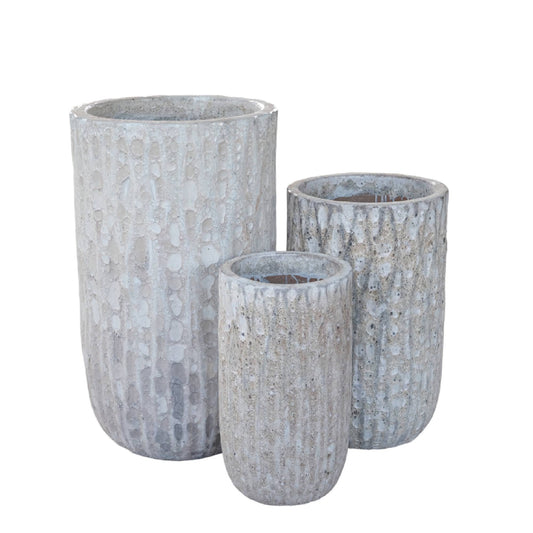 Darron White Round Ceramic Pot With Lines High SV3