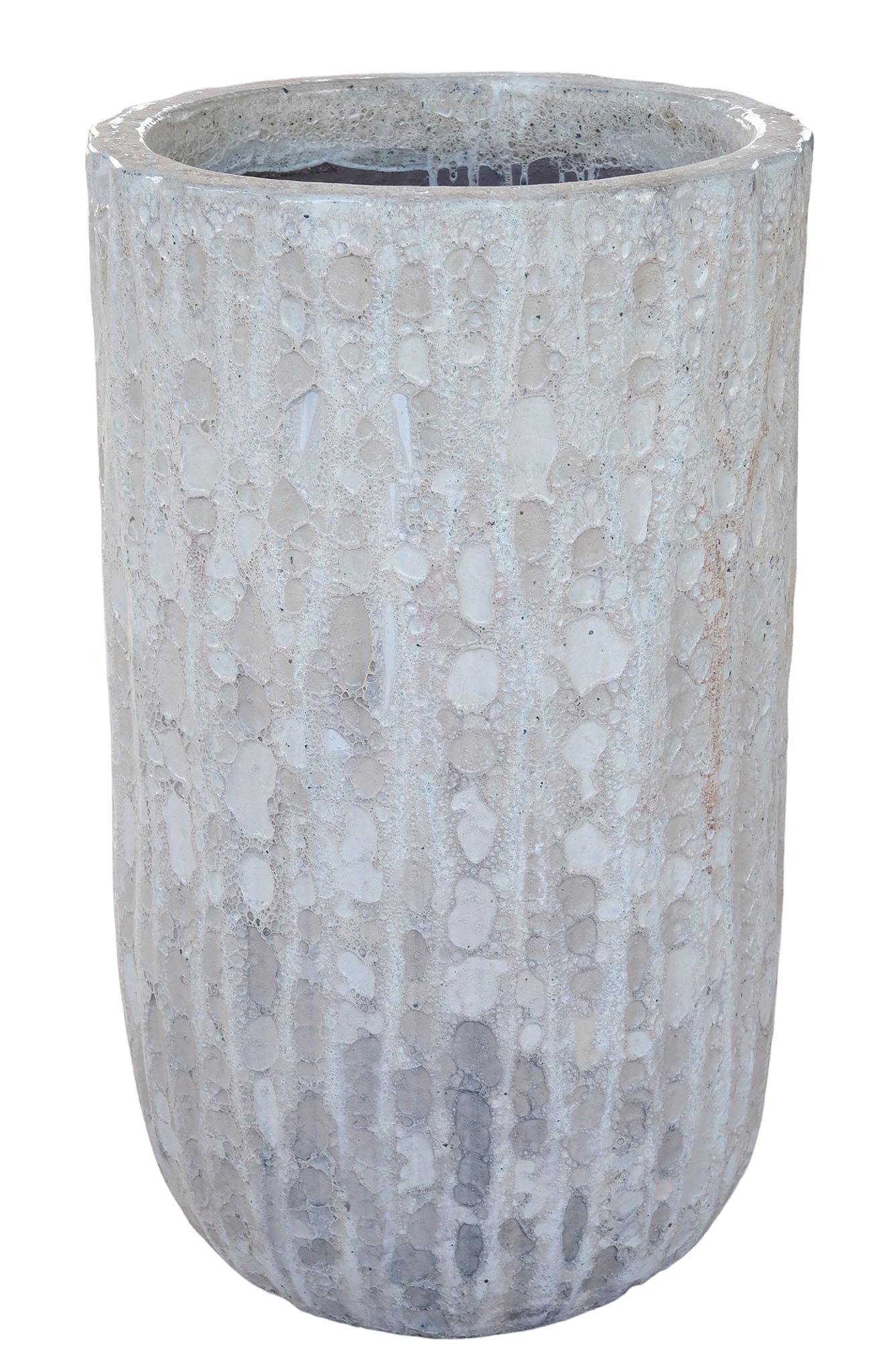 Darron White Round Ceramic Pot With Lines High SV3