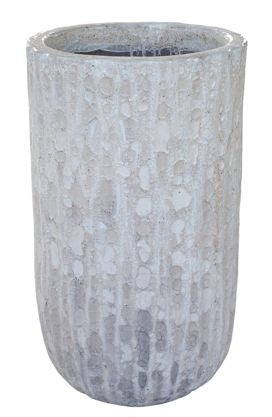 Darron White Round Ceramic Pot With Lines High SV3