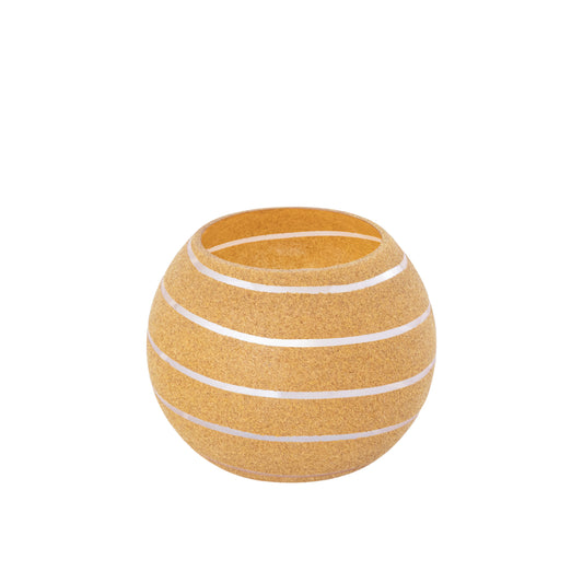 Numair Geel Rond Glazen Windlicht Flocked Set van 6 - 6 Sets 11x12x12 cm