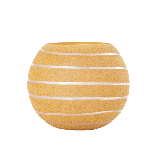 Numair Geel Rond Glazen Windlicht Flocked Set van 4 Stuks - 4 Sets 15x18x18 cm