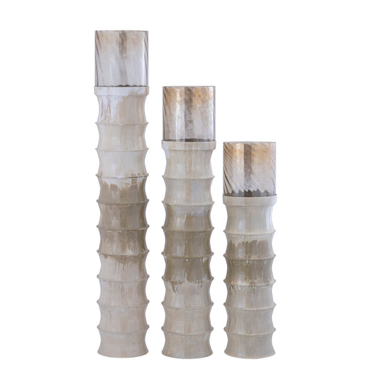 Kaylyne Cream Enamel Ribbed Stormlight W Glass L